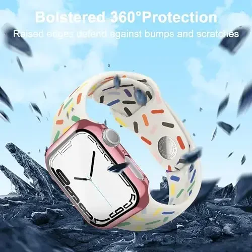Smiling 2 Pack Case Compatible with Apple Watch Series 9/8/7 41mm with Tempered Glass Screen Protector, Hard PC Case Overall Protective Cover- 1 Rose Pink + 1 Transparent - 4