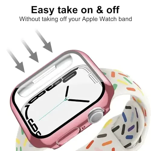 Smiling 2 Pack Case Compatible with Apple Watch Series 9/8/7 41mm with Tempered Glass Screen Protector, Hard PC Case Overall Protective Cover- 1 Rose Pink + 1 Transparent - 5