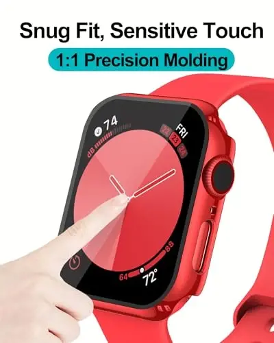 Smiling 2 Pack Case Compatible with Apple Watch Series 9/8/7 45mm with Tempered Glass Screen Protector, Hard PC Case Overall Protective Cover- 1 Red + 1 Transparent 