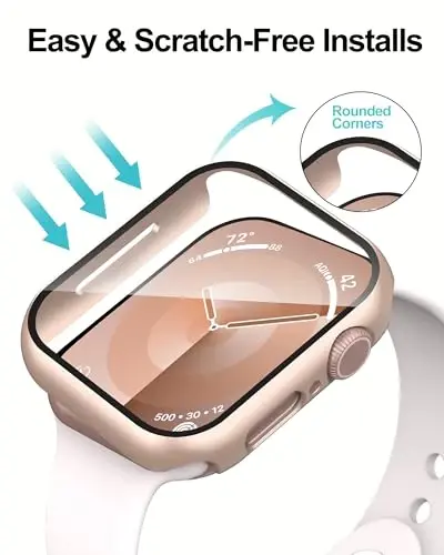 Smiling 2 Pack Case Compatible with Apple Watch Series 9/8/7 45mm with Tempered Glass Screen Protector, Hard PC Case Overall Protective Cover- 1 Rose Gold + 1 Transparent - 4