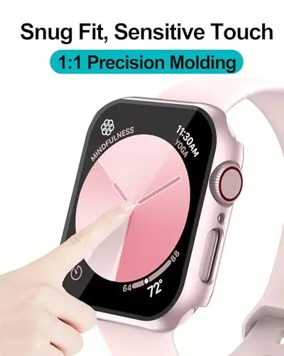 Smiling 2 Pack Case Compatible with Apple Watch Series 9/Series 8 /Series 7 41mm with Tempered Glass Screen Protector, Hard PC Case Overall Protective Cover- 1 Pink + 1 Transparent - 5
