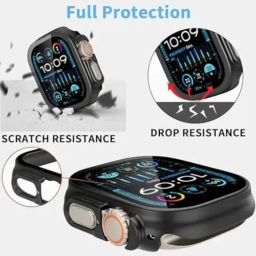 Smiling 2 Pack Case Compatible with Apple Watch Ultra 3(2025)/ Ultra 2 /Ultra 49mm with Tempered Glass Screen Protector, Hard PC Case Scratch-Resistant Overall Protective Cover - Black - 3