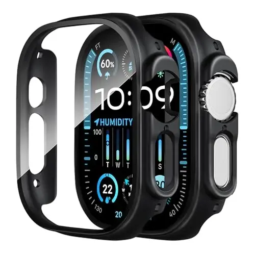 Smiling 2 Pack Case Compatible with Apple Watch Ultra 3(2025)/ Ultra 2 /Ultra 49mm with Tempered Glass Screen Protector, Hard PC Case Scratch-Resistant Overall Protective Cover - Black 