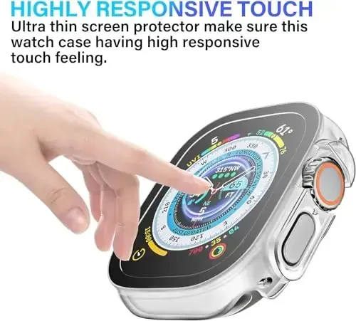 Smiling 2 Pack Case Compatible with Apple Watch Ultra 3(2025)/ Ultra 2 /Ultra 49mm with Tempered Glass Screen Protector, Hard PC Case Scratch-Resistant Overall Protective Cover -Transparent - 5
