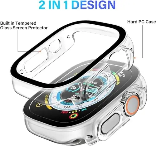 Smiling 2 Pack Case Compatible with Apple Watch Ultra 3(2025)/ Ultra 2 /Ultra 49mm with Tempered Glass Screen Protector, Hard PC Case Scratch-Resistant Overall Protective Cover -Transparent - 2