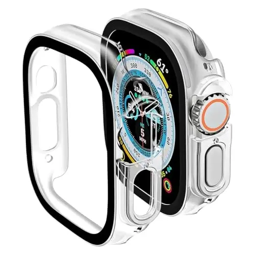 Smiling 2 Pack Case Compatible with Apple Watch Ultra 3(2025)/ Ultra 2 /Ultra 49mm with Tempered Glass Screen Protector, Hard PC Case Scratch-Resistant Overall Protective Cover -Transparent - 1