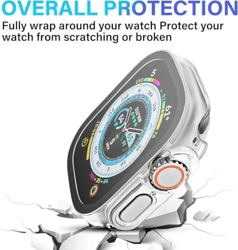 Smiling 2 Pack Case Compatible with Apple Watch Ultra 3(2025)/ Ultra 2 /Ultra 49mm with Tempered Glass Screen Protector, Hard PC Case Scratch-Resistant Overall Protective Cover -Transparent - 3