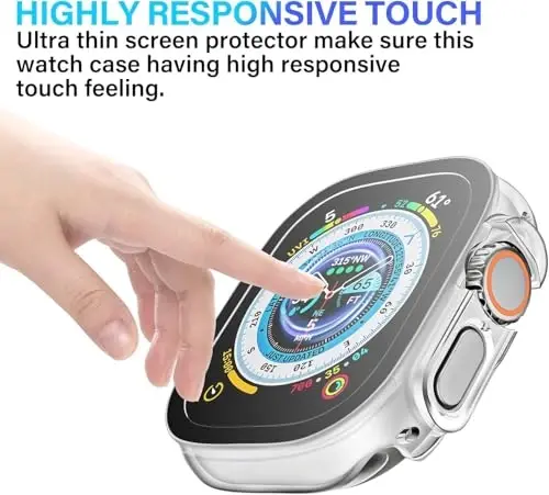 Smiling 2 Pack Case Compatible with Apple Watch Ultra 3(2025)/ Ultra 2 /Ultra 49mm with Tempered Glass Screen Protector, Hard PC Case Scratch-Resistant Overall Protective Cover -Transparent - 4