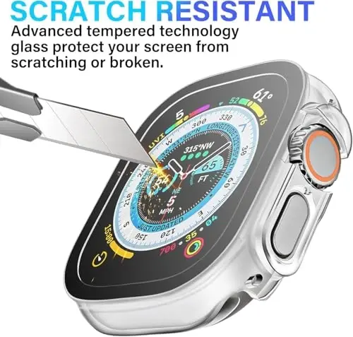 Smiling 2 Pack Case Compatible with Apple Watch Ultra 3(2025)/ Ultra 2 /Ultra 49mm with Tempered Glass Screen Protector, Hard PC Case Scratch-Resistant Overall Protective Cover -Transparent - 5