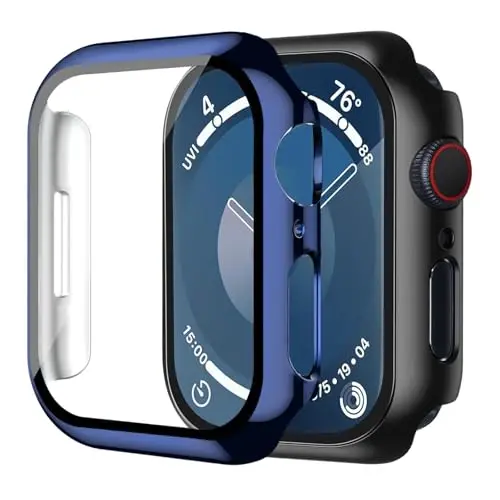 Smiling 2 Pack Case Ichida закалённое Staklo Ekran himoyachisi Apple Watch SE 2 (2024)/SE/Series 6/Series 5/Series 4 44mm bilan mos keladi, Qattiq PC Case Umuman himoya Qoplami - 1 Qora + 1 Ko'k 