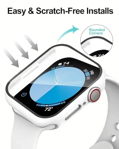 Smiling 2 Pack Compatible with Apple Watch SE 3 (2025)/ SE 2/ SE/Series 6/5/4 40mm with Tempered Glass Screen Protector, Hard PC Case- 1 SandPink + 1 White - 3