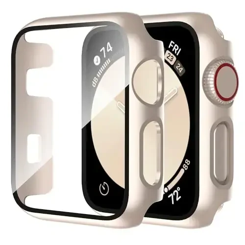 Smiling 2 Pack Compatible with Apple Watch Series 3/Series 2 38mm with Tempered Glass Screen Protector, Hard PC Case Overall Protective Cover- Starlight - 1