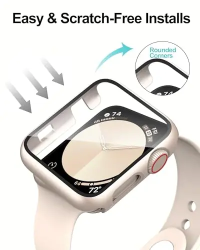 Smiling 2 Pack Compatible with Apple Watch Series 3/Series 2 38mm with Tempered Glass Screen Protector, Hard PC Case Overall Protective Cover- Starlight - 4