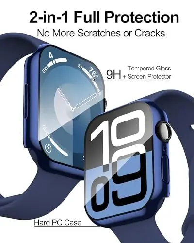 Smiling 2 Pack G'ilofi Apple Watch Series 11 (2025)/ Series 10 42mm bilan mos keladi, закалённое shisha ekran himoyachisi, qattiq kompyuter g'ilofi, chizishga chidamli himoya qopqog'i - 1 qora + 1 ko'k - SMILING (1)