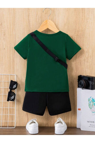 Smiling Face Printed Kids Set Navy T-shirt Black Shorts Girl Boy Bicycle Collar No Bag In The Set - 3