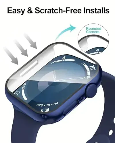 Smiling Pack Case Compatible with Apple Watch Series 9/8/7 45mm with Tempered Glass Screen Protector, Hard PC Case Overall Protective Cover- 1 Black + 1 Blue - 4