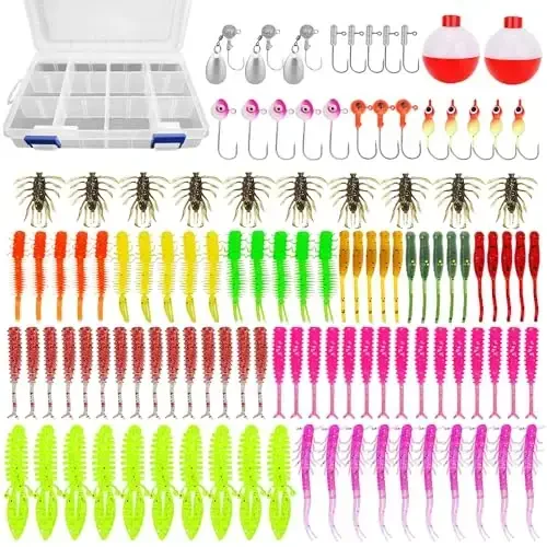 SMMYMGF Trout & Crappie Ice Fishing Gear Lures Kit, Including Jig Heads,Soft Plastic baits for Panfish,Bluegill, Bass etc Freshwater Equipment 