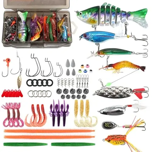 SMMYMGF Fishing Lures Tackle Box Kit,Saltwater Freshwater Fishing Gear and Equipment,Including Bionic Swimbait,Top Water baits,Soft Plastic Baits, Accessories etc for Bass,Trout, Salmon. - SMMYMGF