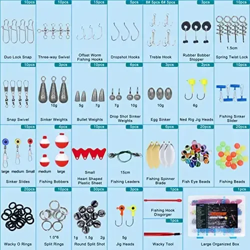 SMMYMGF Fishing Tackle Box with Wacky Rig Tool,Saltwater and Freshwater Lures Gear Kit Including Fishing Accessories and Equipment for Bass,Trout, Salmon - 4