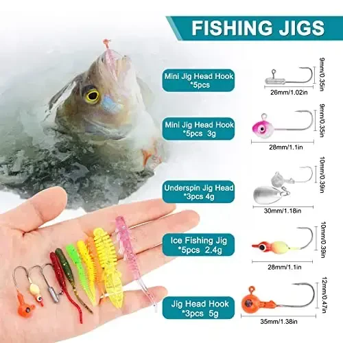 SMMYMGF Trout & Crappie Ice Fishing Gear Lures Kit, Including Jig Heads,Soft Plastic baits for Panfish,Bluegill, Bass etc Freshwater Equipment - 3