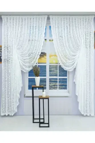 Smocked 2 Panel Tulle Curtain Off White-Off White - 1