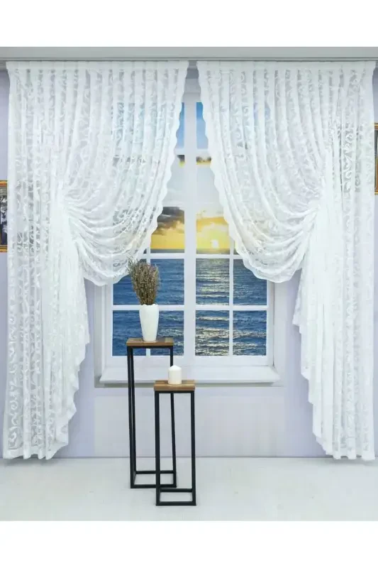 Smocked 2 Panel Tulle Curtain Off White-Off White - ARTPER PERDENIZ