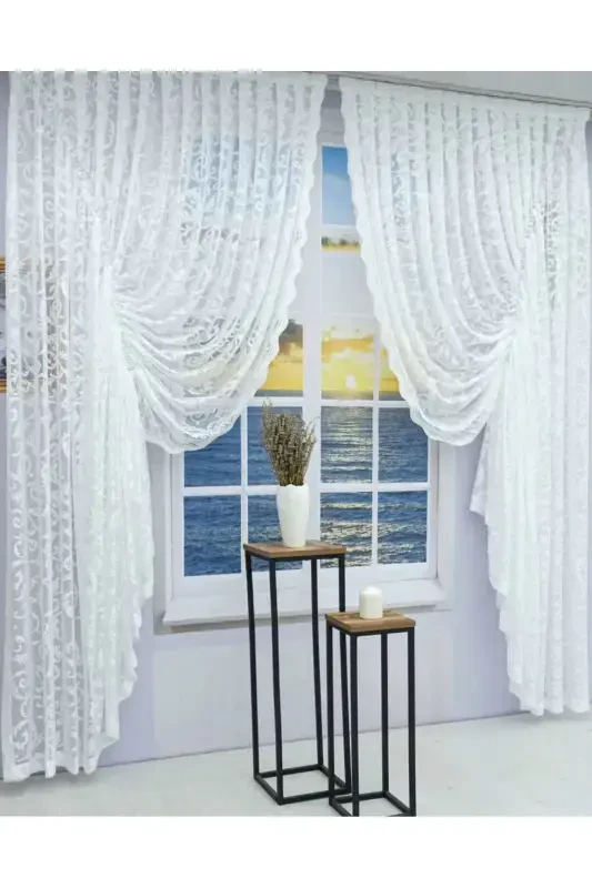 Smocked 2 Panel Tulle Curtain Off White-Off White - 3