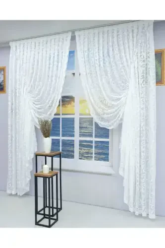 Smocked 2 Panel Tulle Curtain Off White-Off White - 4