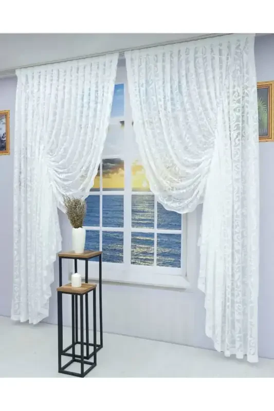 Smocked 2 Panel Tulle Curtain Off White-Off White - 4