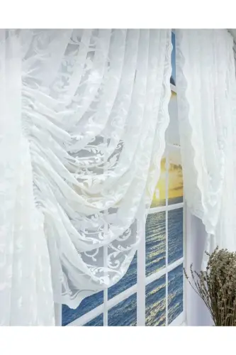 Smocked 2 Panel Tulle Curtain Off White-Off White - ARTPER PERDENIZ (1)