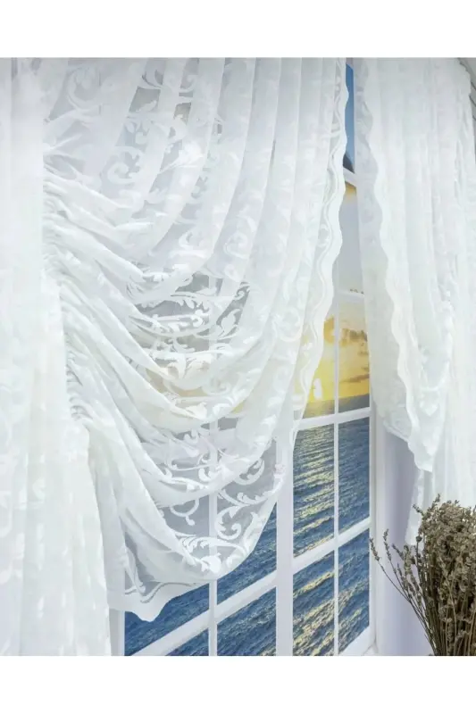 Smocked 2 Panel Tulle Curtain Off White-Off White - 2