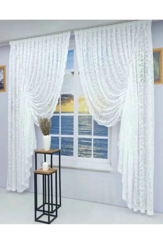 Smocked 2 Panel Tulle Curtain Off White-Off White - 4