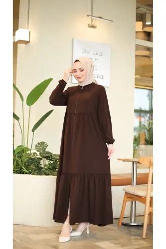 Smocked Abaya - dark brown - 7