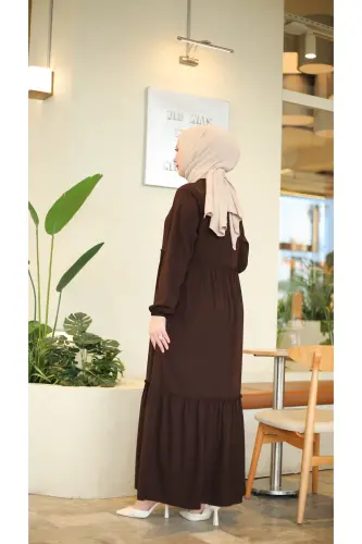 Smocked Abaya - dark brown - 9