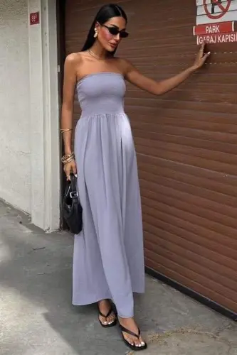Smocked Bodice Strapless Dress 2878 - 3