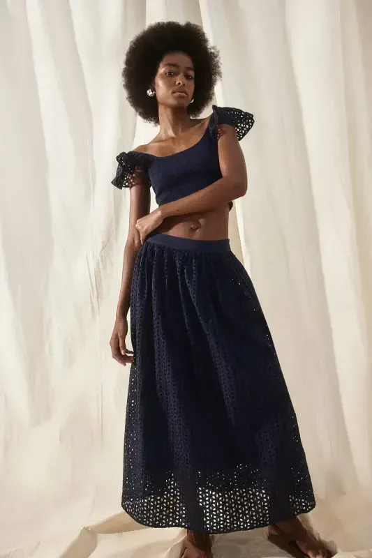 Smocked Crop Top-Dark blue - 2