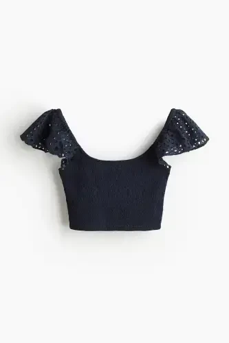 Smocked Crop Top-Dark blue - 3