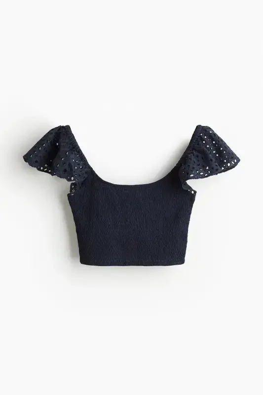 Smocked Crop Top-Dark blue - 3
