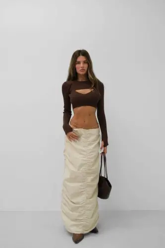 Smocked Detail Maxi Skirt - 1