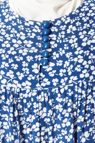 Smocked Yoke Button-Down Viscose Fabric Modest Wear Mother Dress Prayer Dress-Blue21 - FISTAN (1)