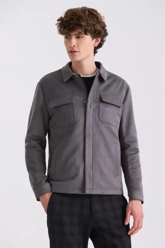 Smoke Comfort Fit Mock Neck Transitional Jacket - JAKAMEN
