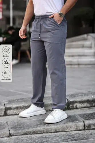 Smoked Color Men's Summer Linen Blend Relaxed Trousers - COMBİNE MİCHAİL (1)