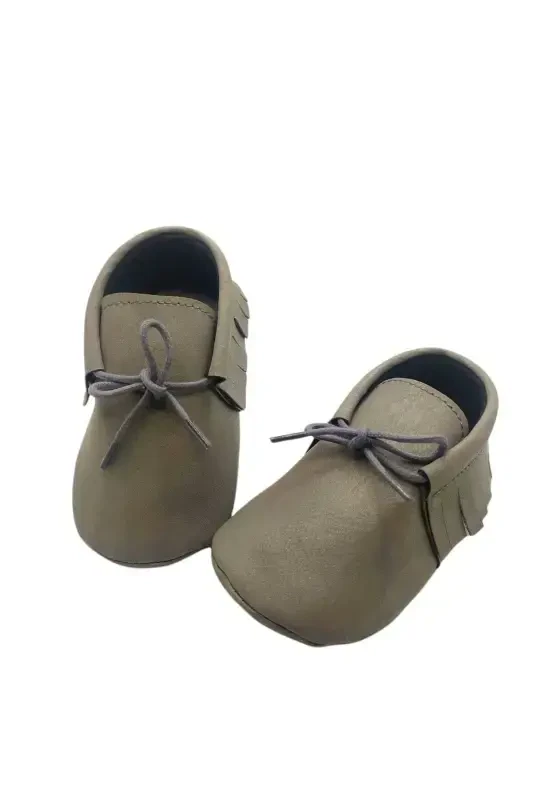 Smoked Color Nubuck Leather Moccasin Baby Shoes Baby Booties-SMOKE - 1