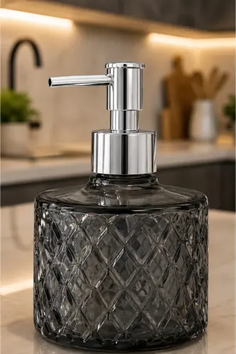 Smoked Crystal Glass Liquid Soap Dispenser - Smoked Modern Luxury Bathroom Accessory Decorative Liquid Soap Dispenser Soap Dispenser for Bathroom & Kitchen Countertop Sink Dish Soap Hand Soap - Smoked 