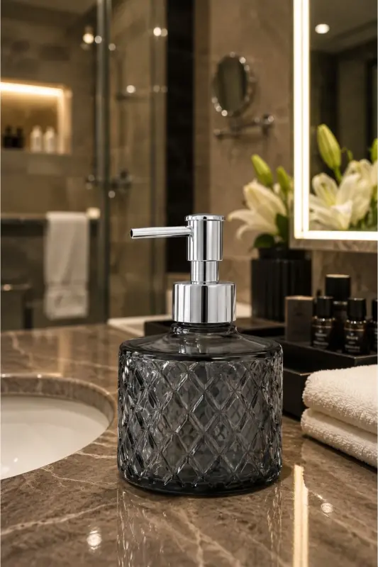 Smoked Crystal Glass Liquid Soap Dispenser - Smoked Modern Luxury Bathroom Accessory Decorative Liquid Soap Dispenser Soap Dispenser for Bathroom & Kitchen Countertop Sink Dish Soap Hand Soap - Smoked - 6