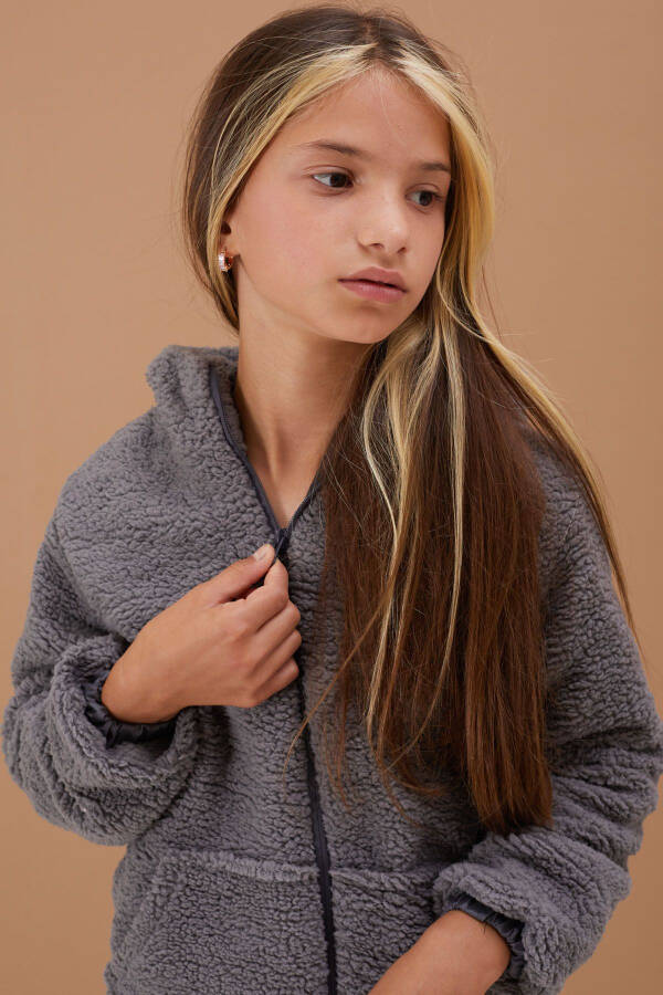 Smoked Girls Hooded Plush Hoodie 5-15 Years 19103 - 14