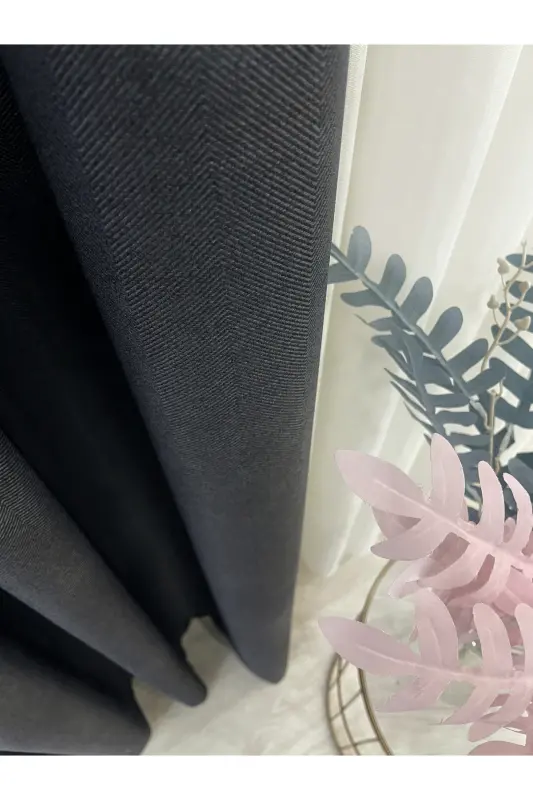 Smoked Gray Color Linen Look 1/3 Dense Pleated Curtain-Smoked - 5