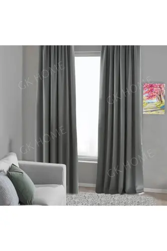 Smoked Grey Blackout Curtain, Blackout Lightproof Curtain, Plain Sewing (Single Panel Curtain)-Smoked Grey 