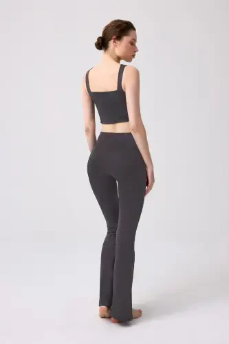 Smoked High Waist Double Pocket Flared Women's Leggings-Smoked - COTTONHILL (1)