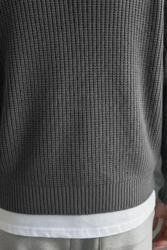 Smoked Men's Oversize Zippered Fisherman Knit Sweater-smoked - 4